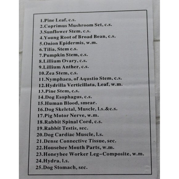 AmScope Science 25 Prepared Slides Microscope Biology Wooden Box List Specimen - Picture 6 of 10